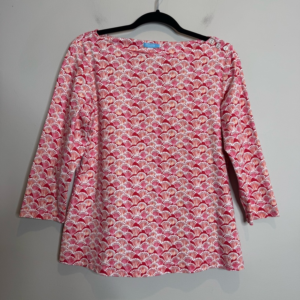 J McLaughlin Wavesong Tee Pink Geometric Large Preppy Catalina Cloth Boat Neck